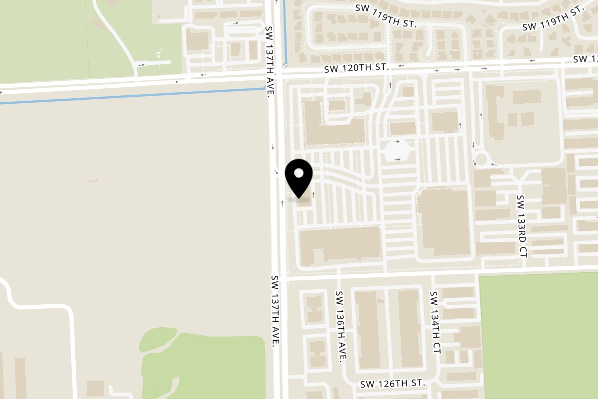 Map showing the location of Crepes Café on 12305 SW 137th Ave #304 in Miami
